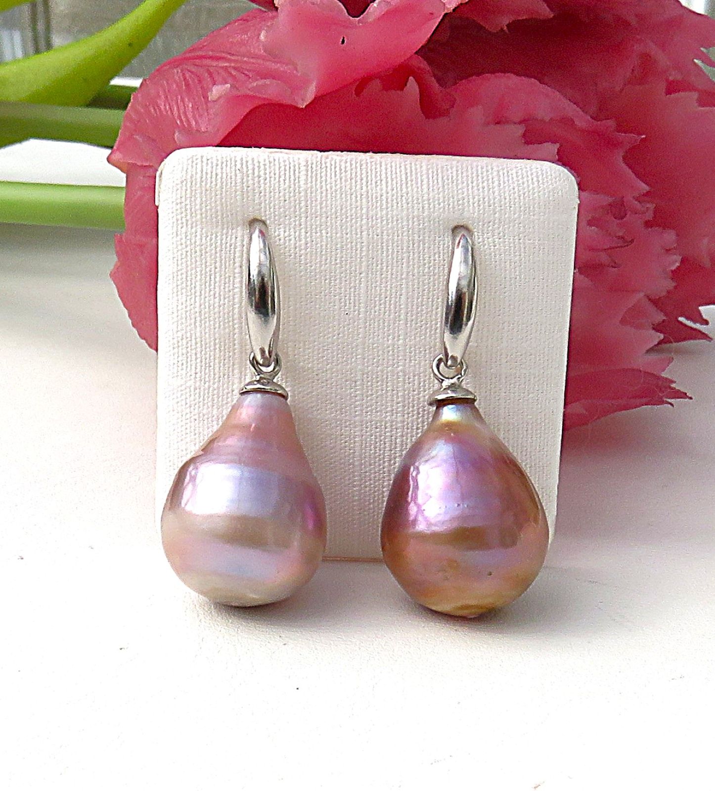 Ming Tropfen Perlen Ohrringe handgefertigt Ohrhaken Sterlingsilber rhod. 5732
