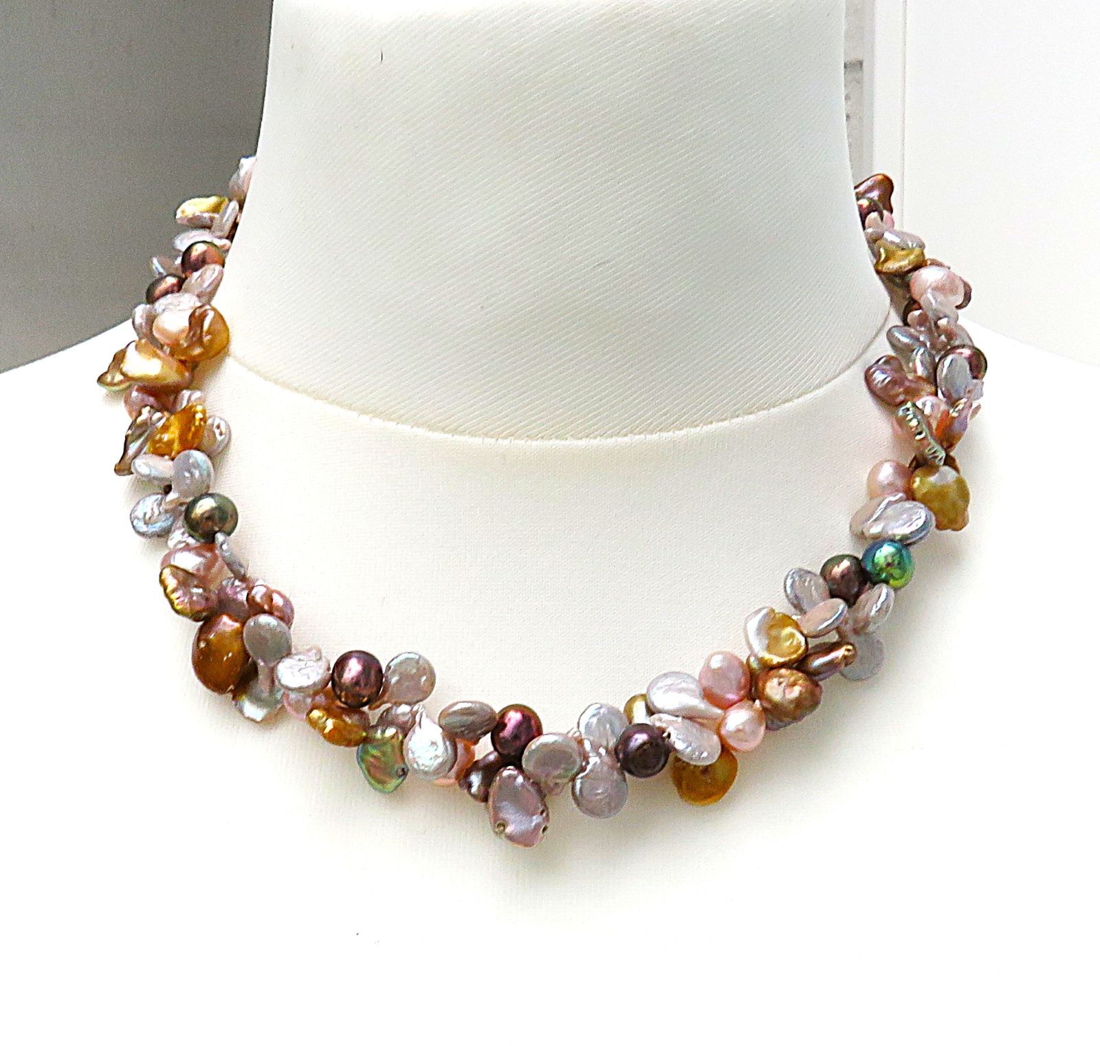 Perlen Kette Keshi Perlenkette Süßwasser Coinperlen Unikat Collier handmade 5661