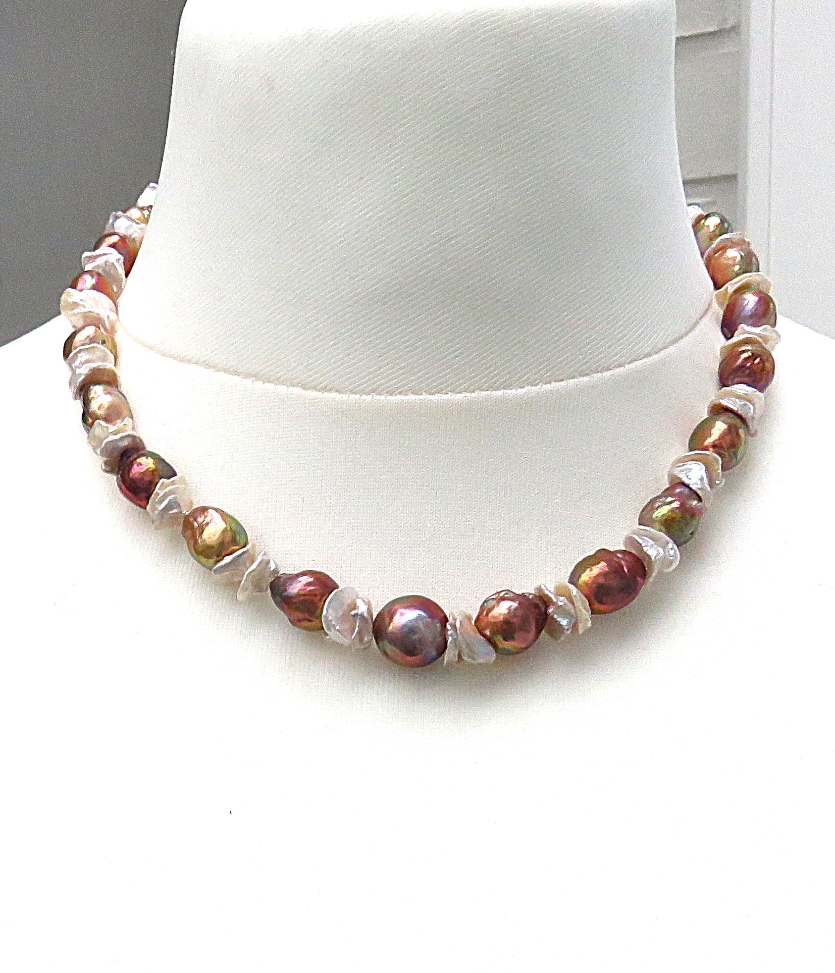  Süßwasserperlen barock Keshi  Perlenkette  Unikat Collier Multi Natur 5718