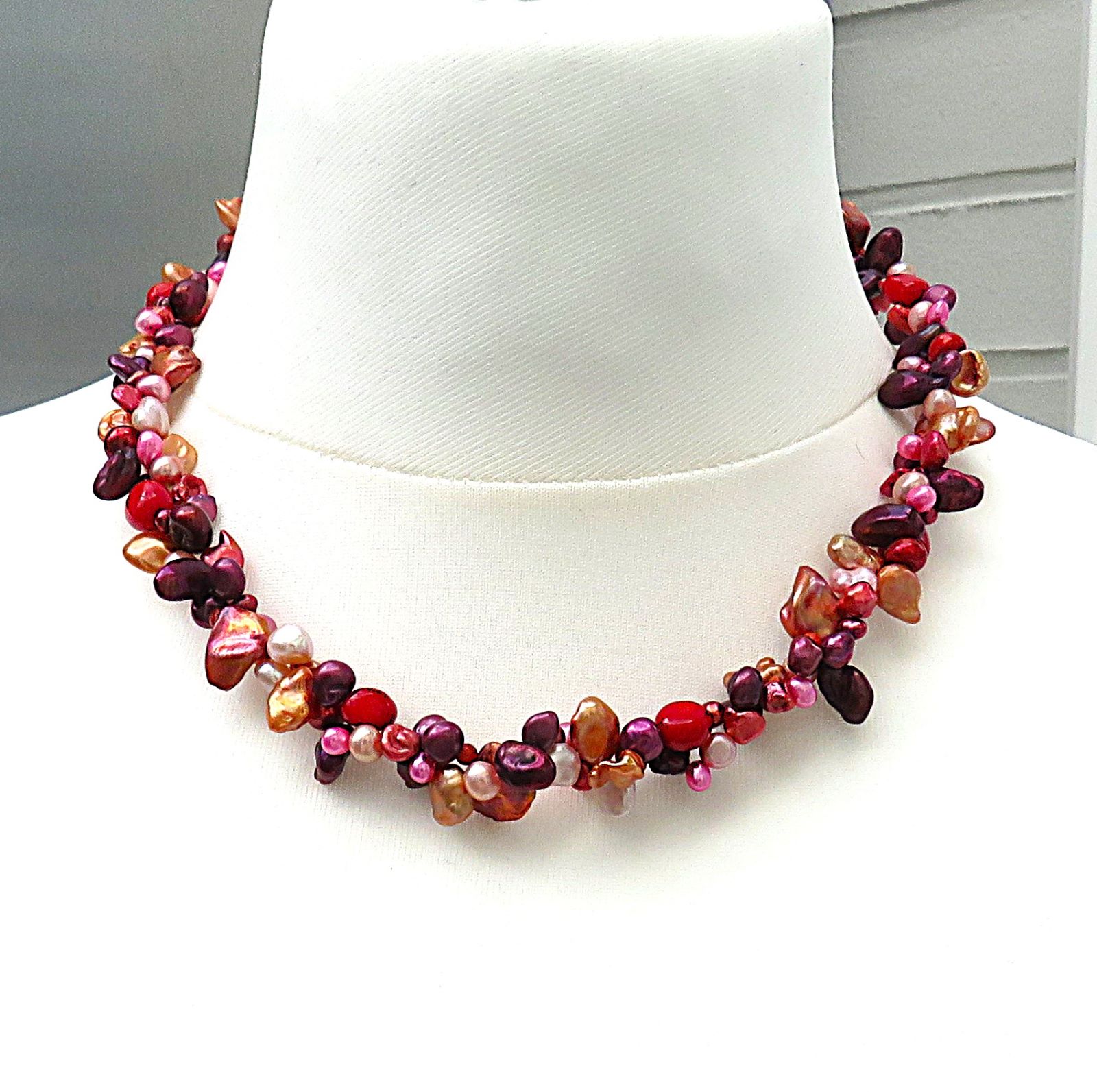 IMG_6381-5475 Keshi Süßwasser Perlen Collier 2-reihig handgefertigt Unikat perlen Kette 5475