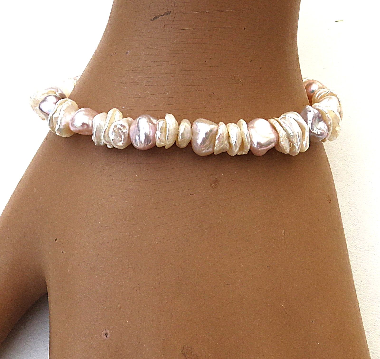Keshi Perlen Armband naturfarbene Süßwasser Perlen handgefertigtes Unikat 5726