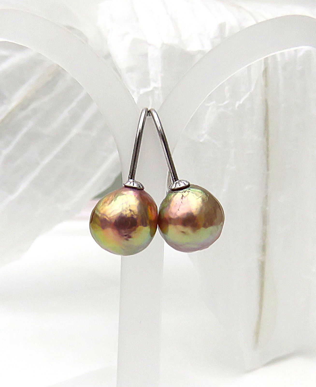 Ming Perlen Ohrringe barock Unikat Ohrhänger handmade Sterlingsilber rhod. 5722