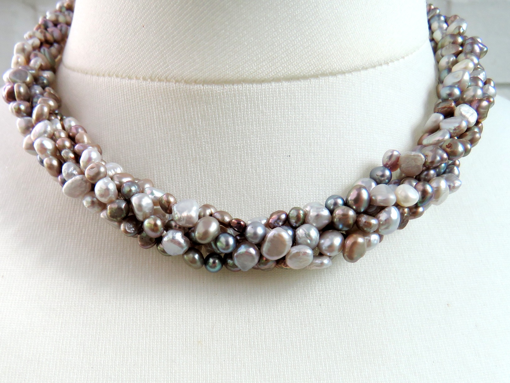IMG_5945-2 Süßwasser Perlen Collier Unikat Perlen Kette handgefertigt fünf reihig 4555