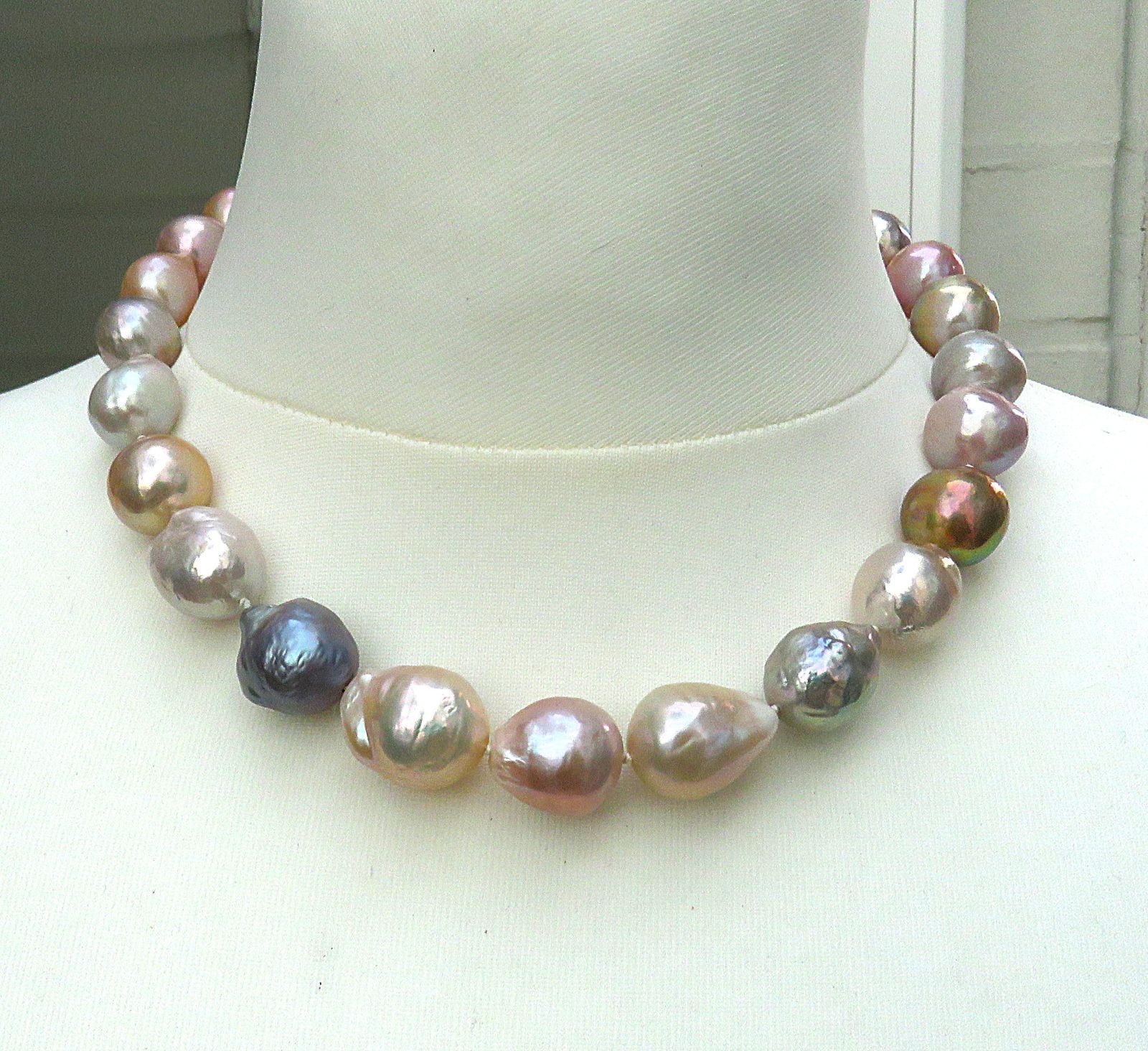 Ming Perlen Unikat Collier sehr barock Naturfarben handgefertigt 925 rhod. 5647