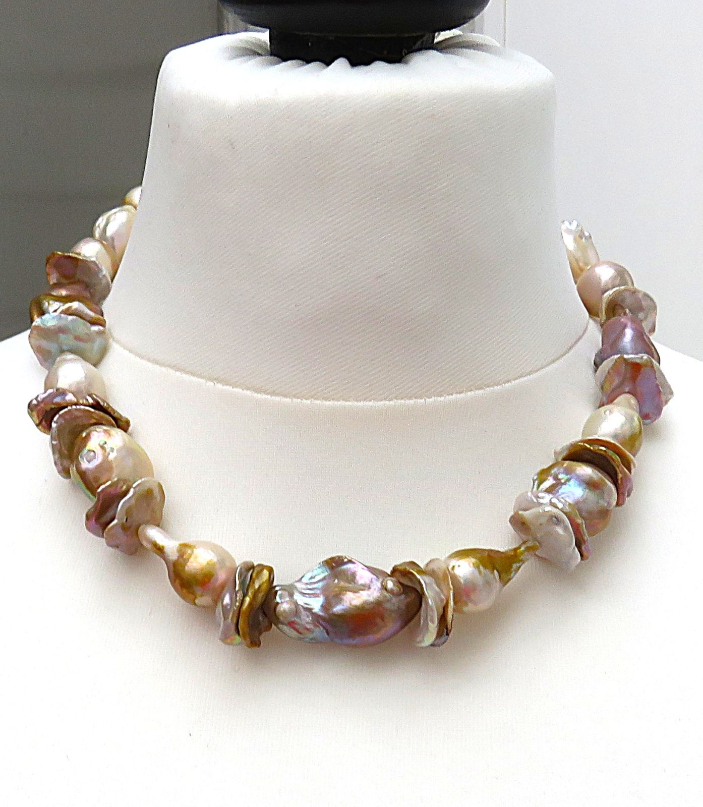 Ming Perlen Keshi Fantasy Perlen Collier naturfarben Unikat Perlen Kette 5686