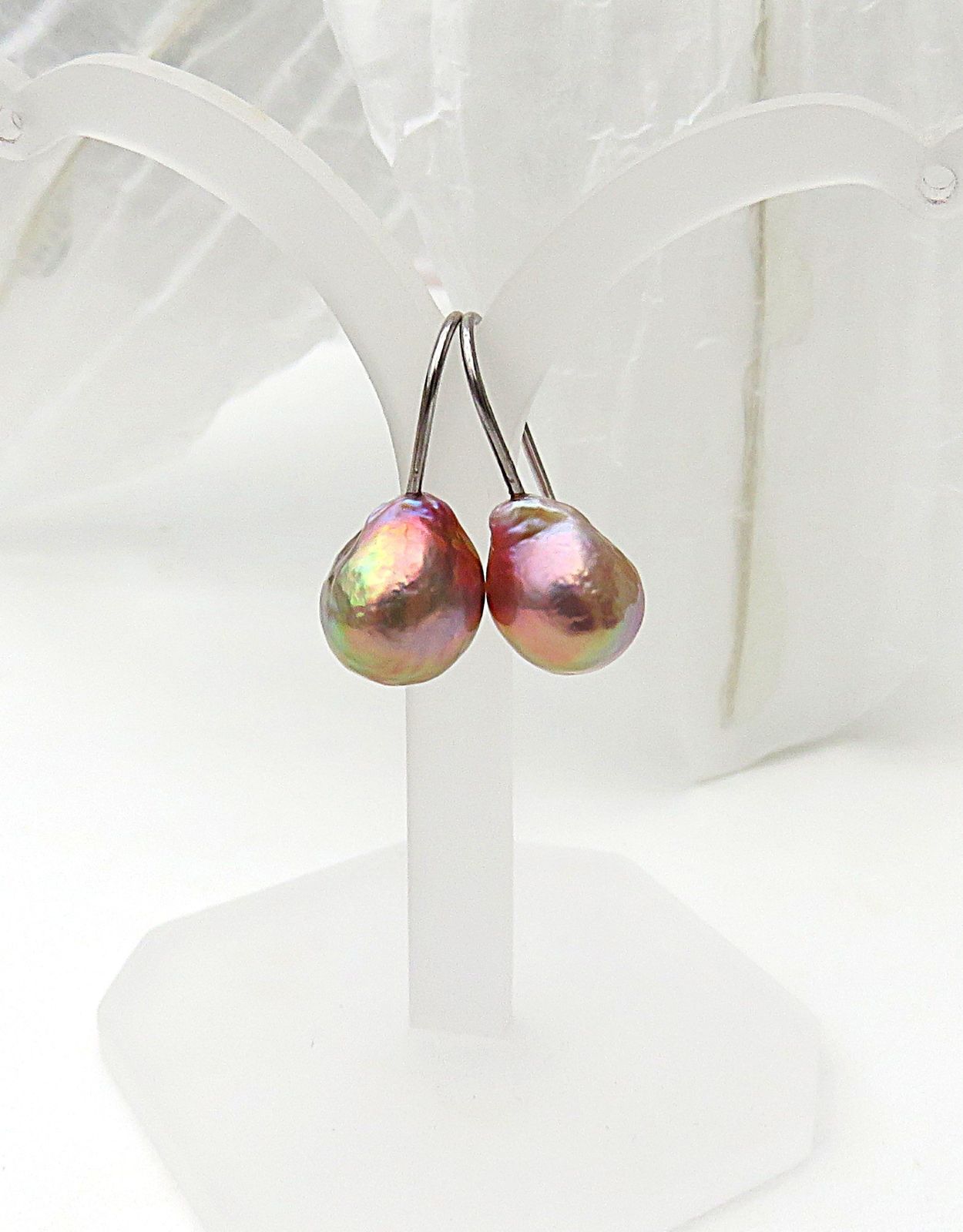 Ming Perlen Ohrringe barock Unikat Ohrhänger handmade Sterlingsilber rhod. 5721