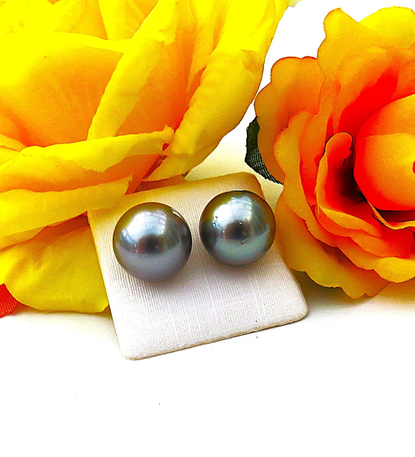 Tahiti Perlen Ohrstecker 14 mm 585/14k Weißgold Top Qualität handgefertigt 5723