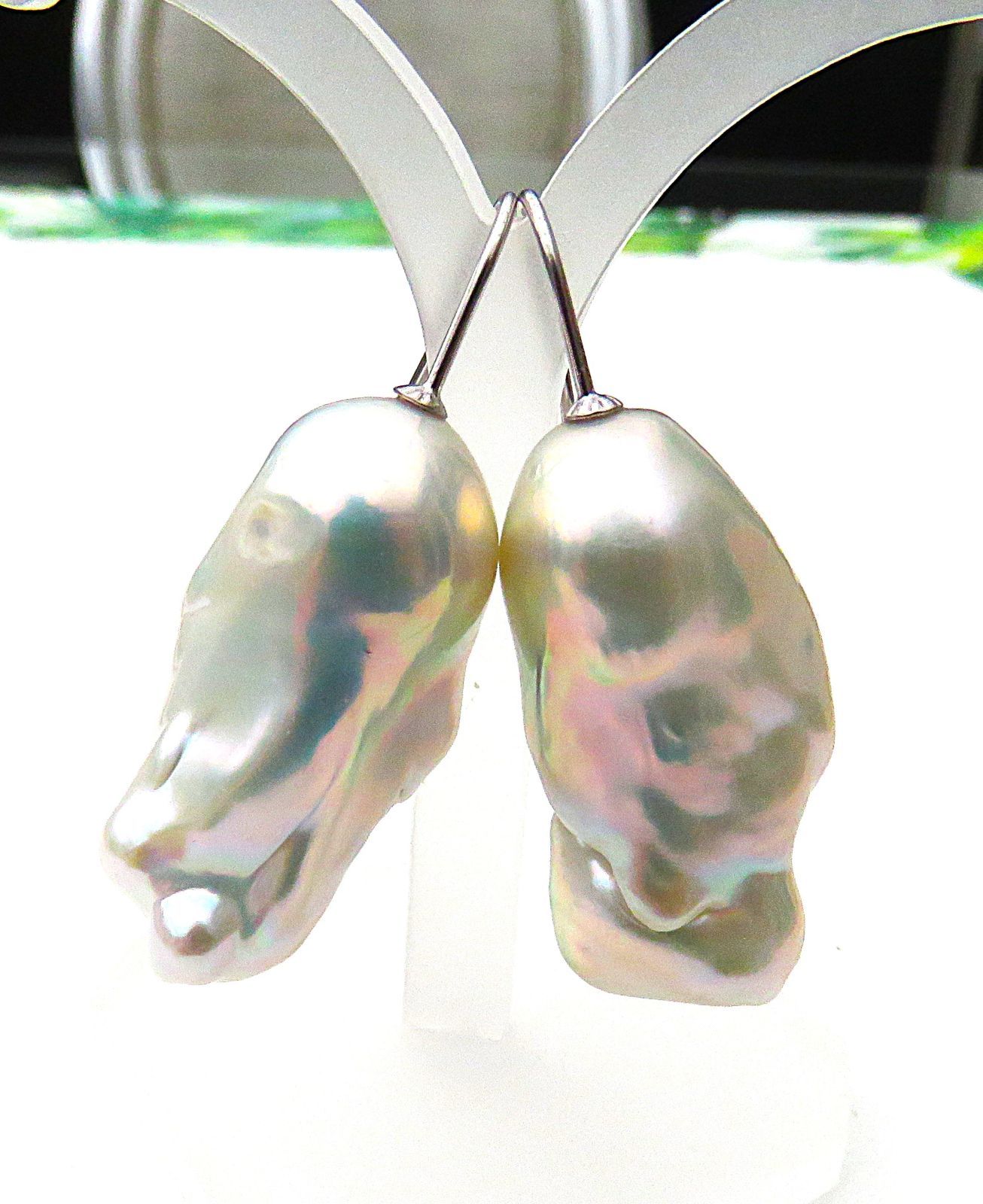 Süßwasserperlen Ohrringe Hänger Tropfen barock 77,6 ct handgefertigt 925 rh 5668