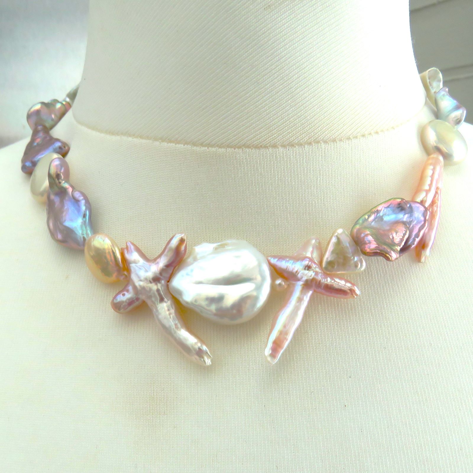 IMG_4577-5319 Keshi Perlen Collier Coin Perlen Kette Biwa Perlenkette naturfarben 5319