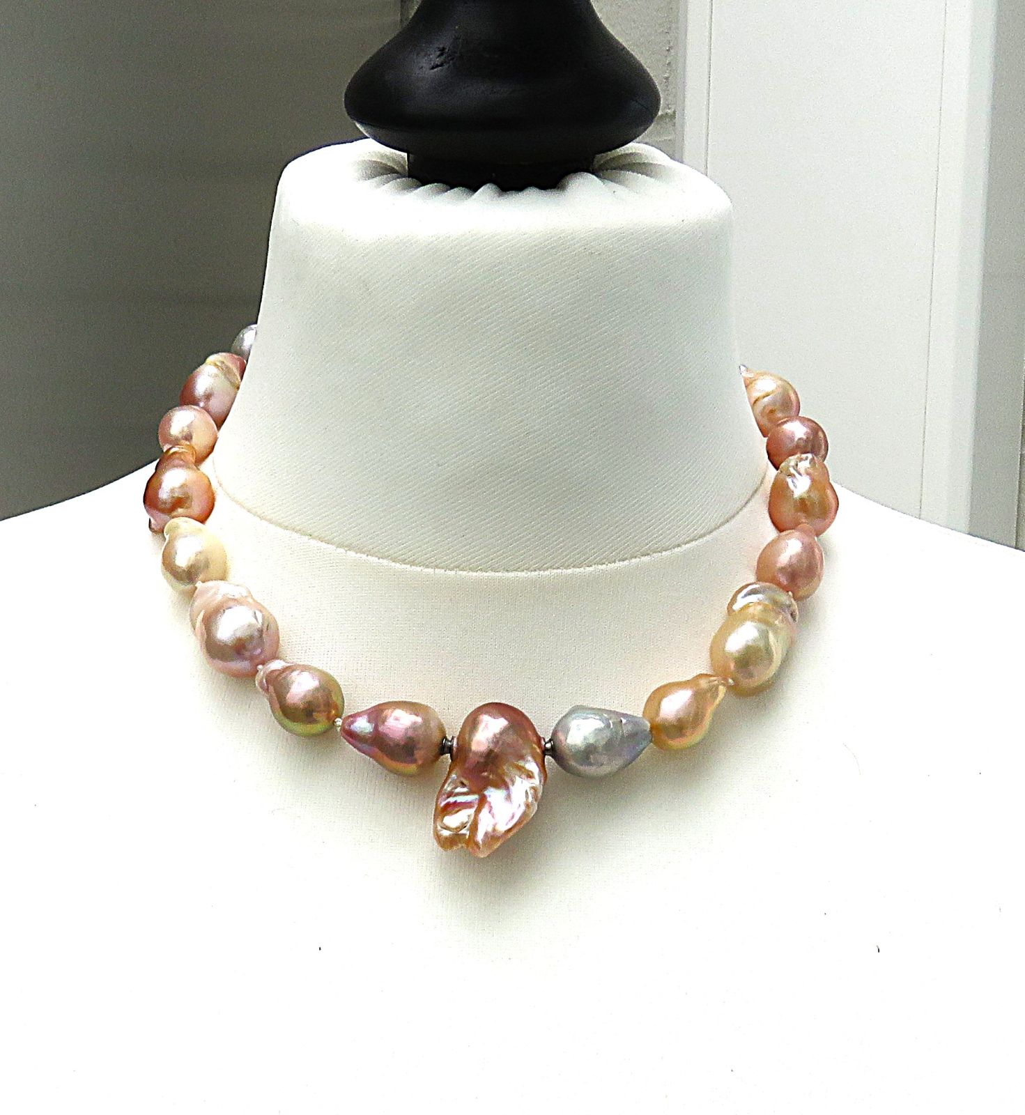 Ming Perlen Collier naturfarben barock Flame Ball Wechselschließe Unikat  5768