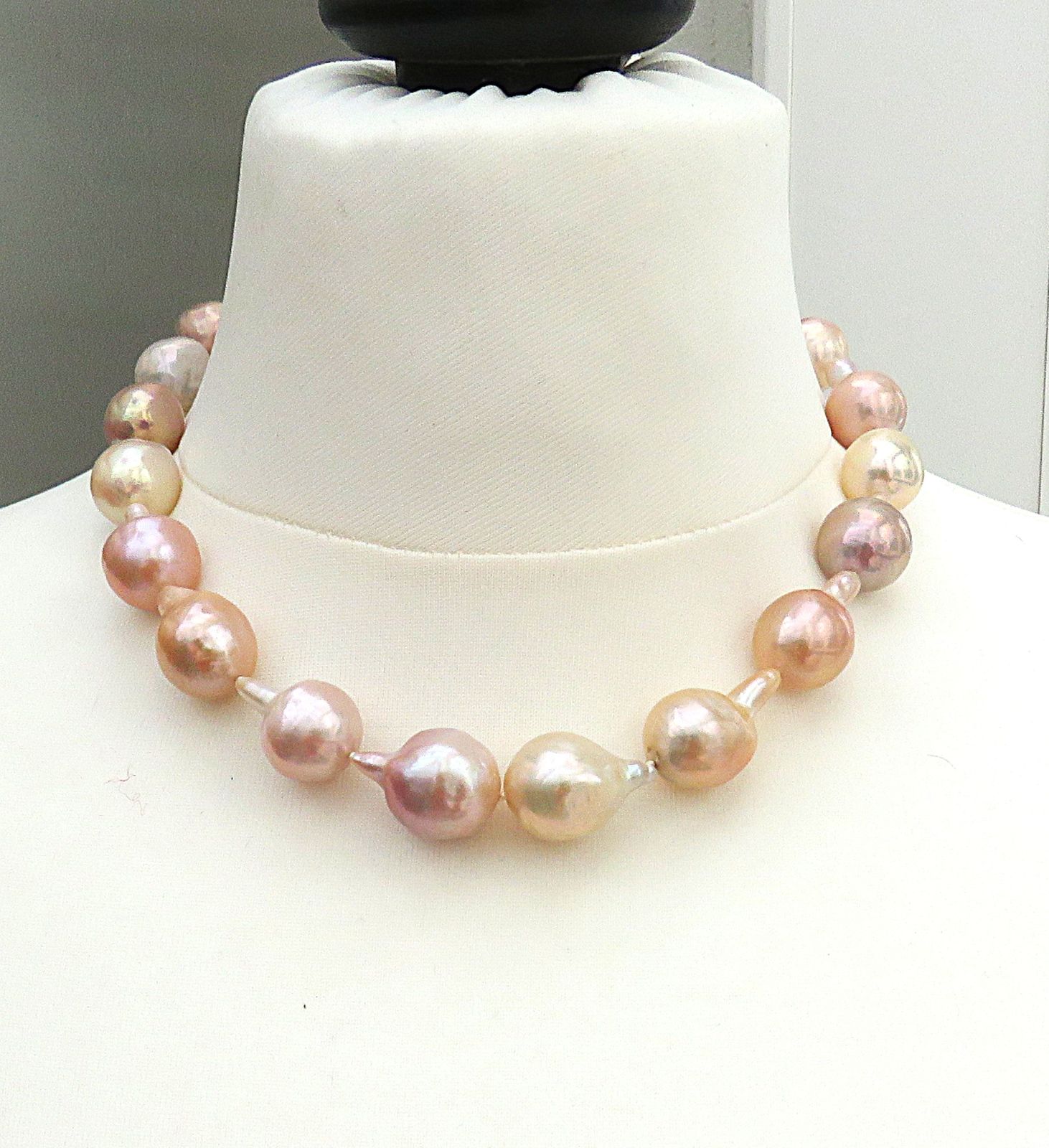 Ming Perlen Unikat Collier 12,5-16 mm Tropfen barock Naturfarben 925 rhod. 5729