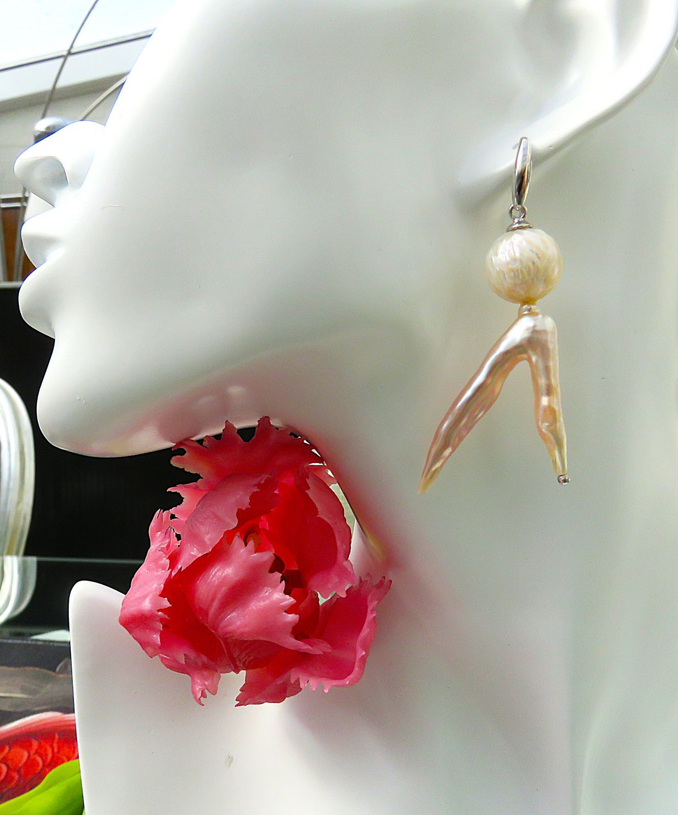 Ming Perlen Dragon Skin Biwa Perlen Ohrringe handmade Sterlingsilber rh 5733