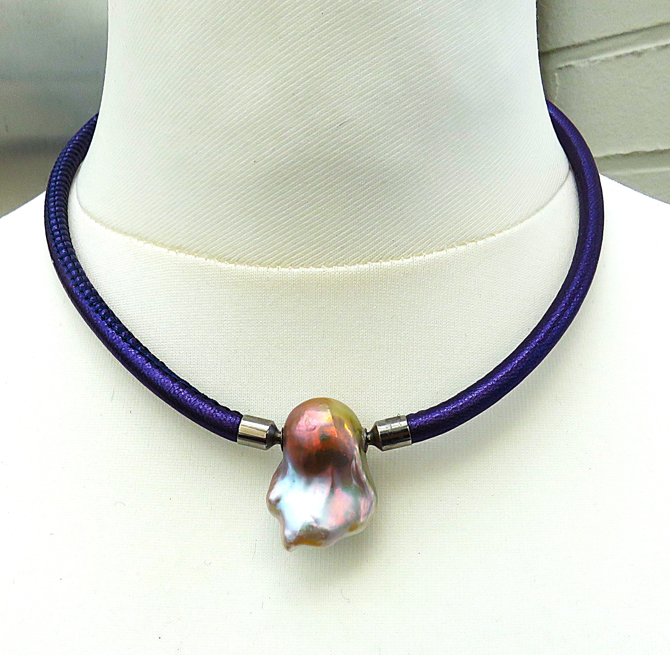 Perlen Wechselschließe Süßwasser Perle Unikat an Leder Halsreif handmade 5710