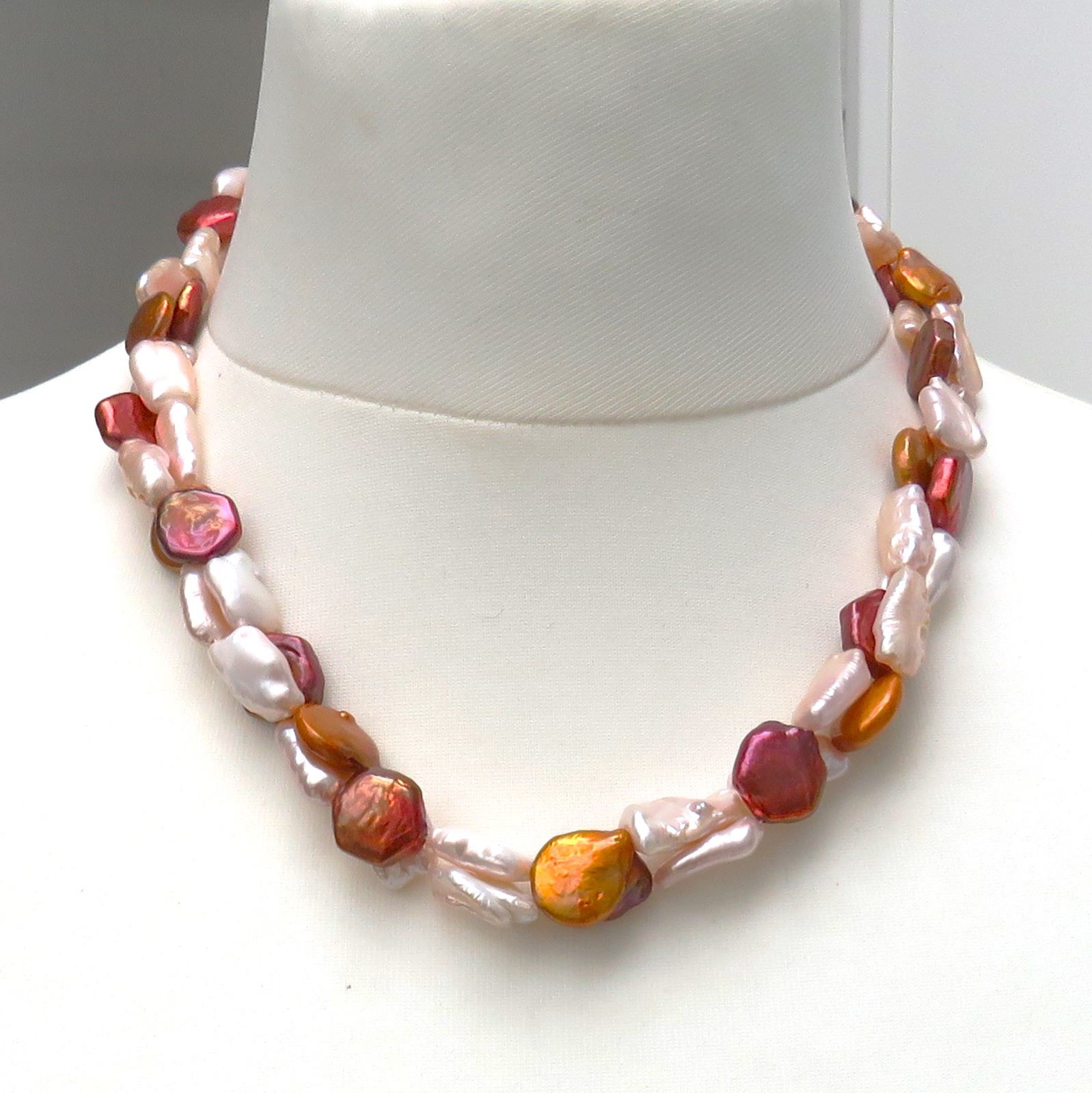 IMG_4867-5339 Perlen Collier Biwa Perlen und Coin Perlen Unikat Perlen Collier 3-reihig 5339