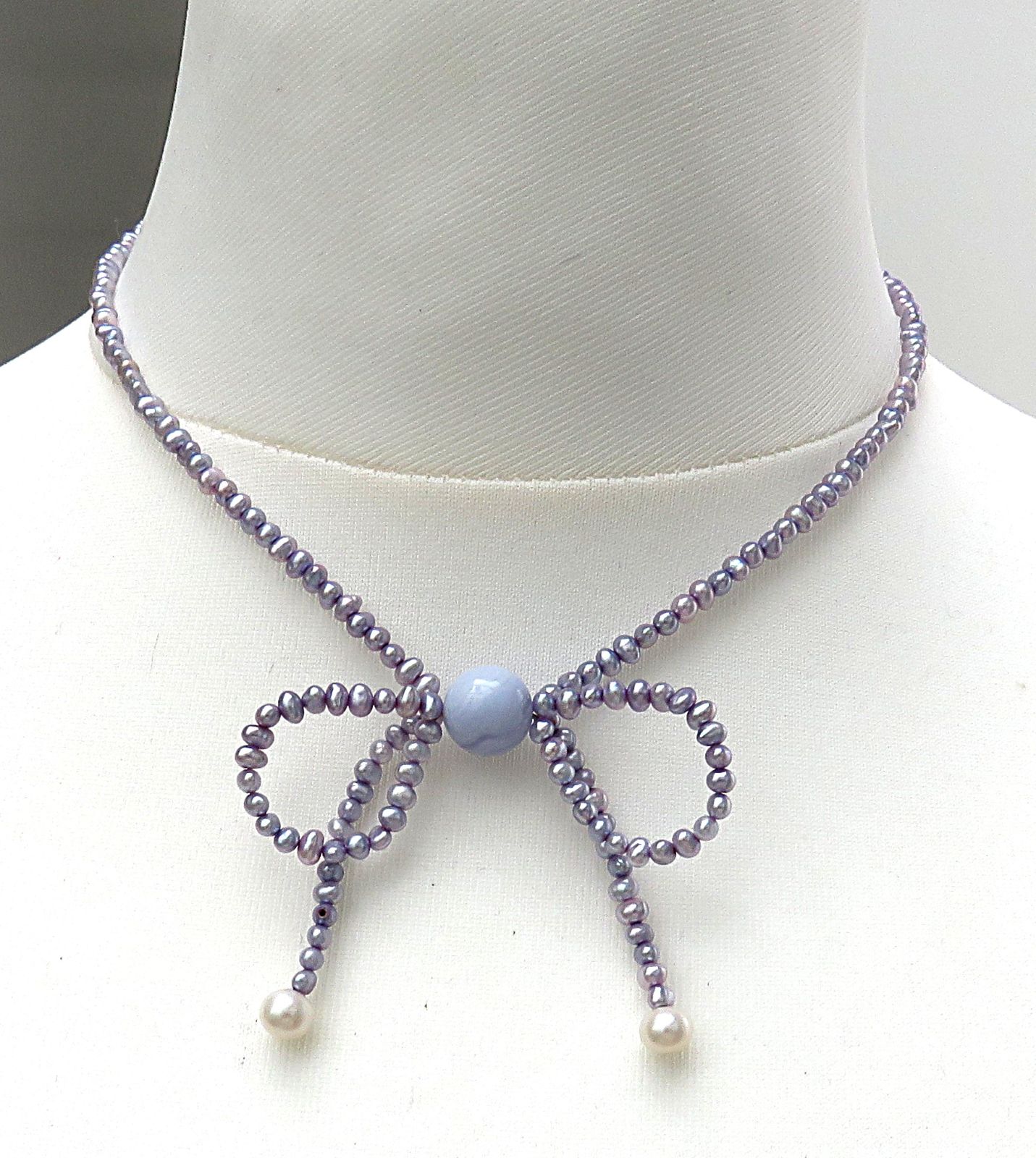 Süßwasserperlen Kette Mini Reiskorn Perlen 7,35 Karat Chalcedon Unikat 5644