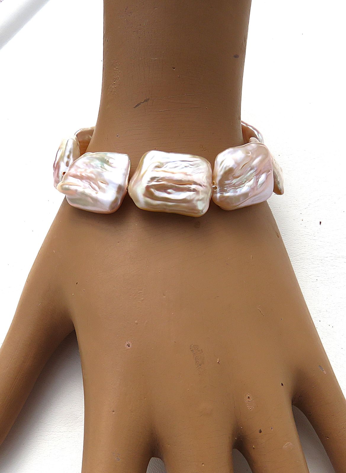 Coin Perlen Armband 21 cm naturfarbene Süßwasserperlen Unikat 925 rhod 5735