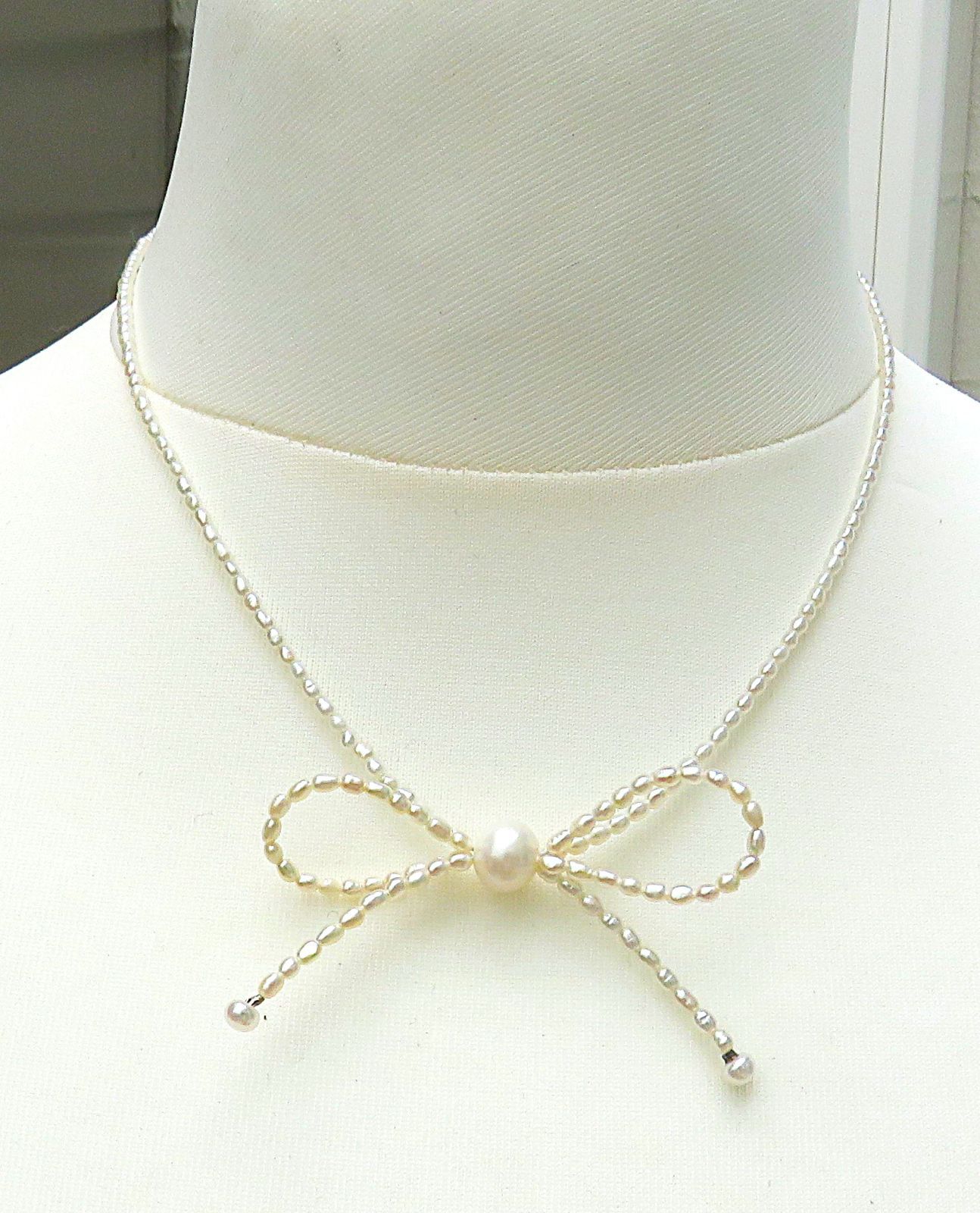 Süßwasserperlen Kette Schleifen Collier Unikat handgefertigt  Sterlings. rh 5766