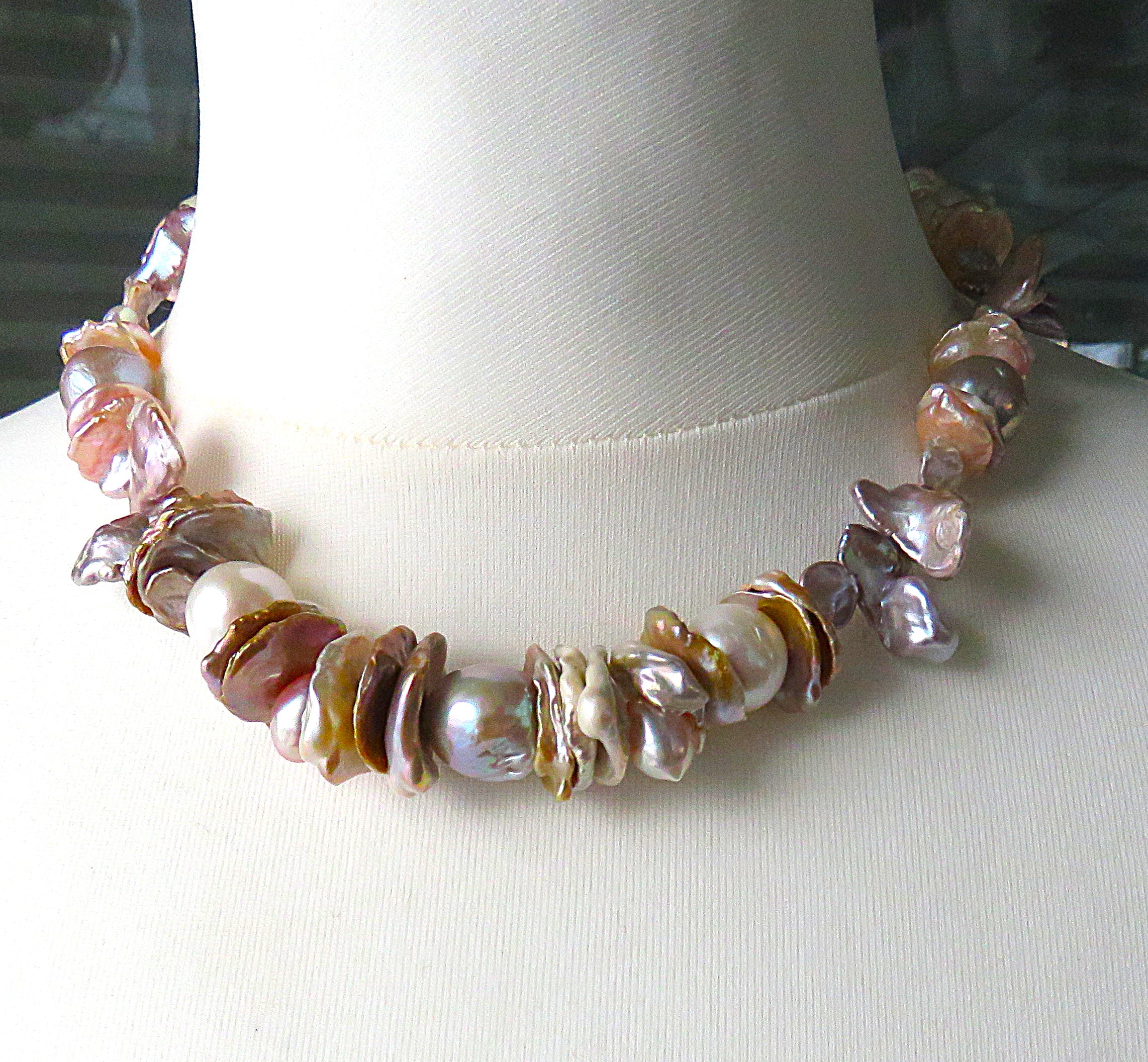 Ming Perlen barock Keshi  Perlen Unikat Collier Perlenkette handgefertigt 5705