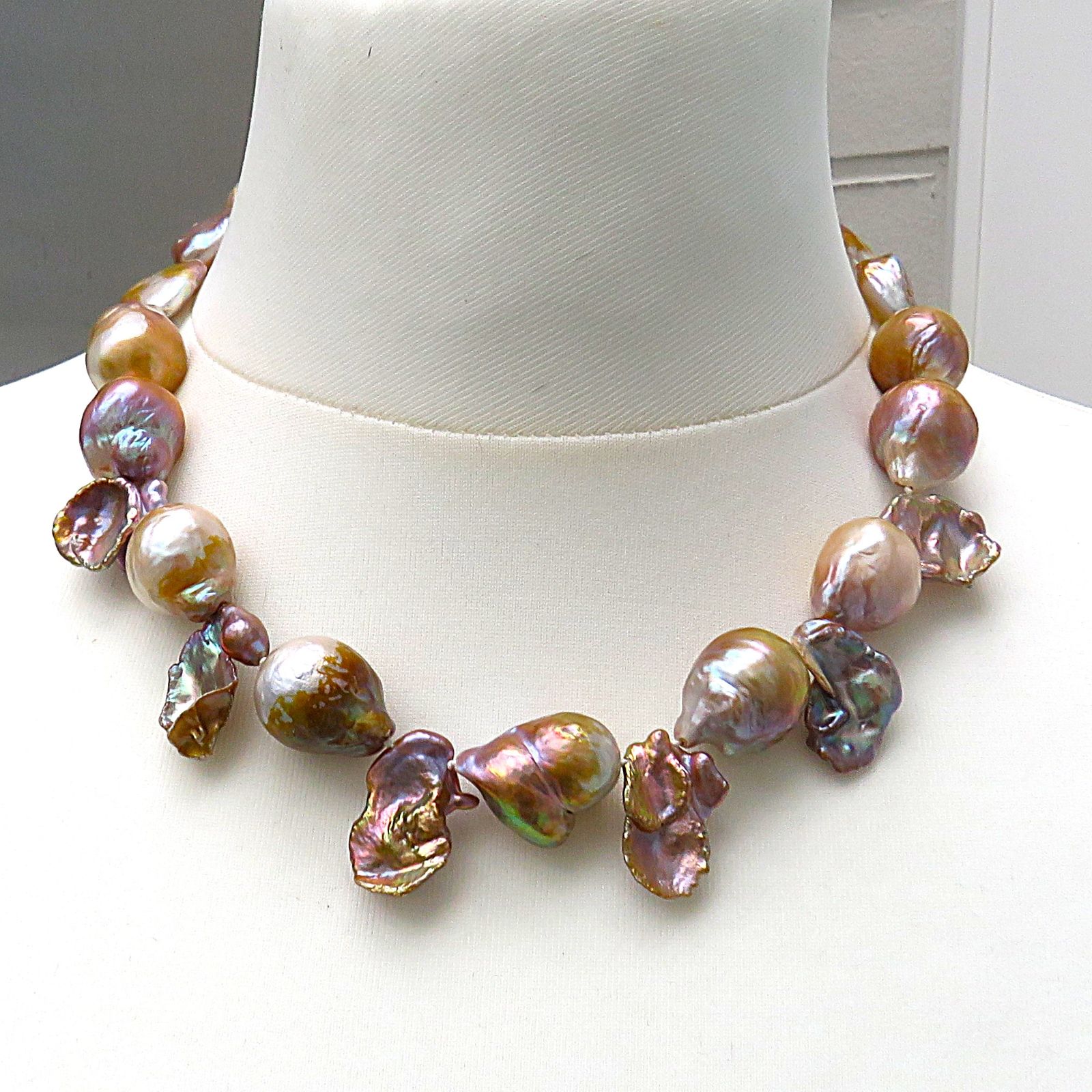 Ming Perlen Keshi Fantasy Perlen Collier naturfarben Unikat Perlen Kette 5681