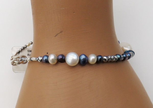 Perlen Hämatit Armband Süßwasser Perlen Edelstein Unikat Perlen Armband 4345