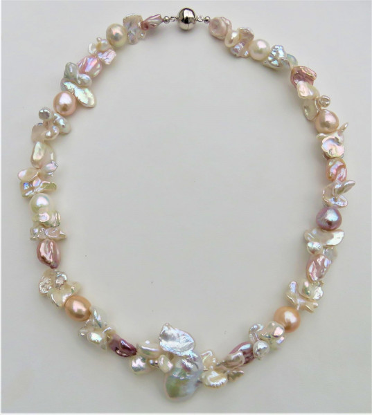 Keshi Perlen Ming Perlen Kette Perlen Collier extralang 54 cm Unikat Kette 5013