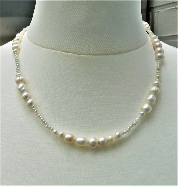 Perlenkette Süßwasserperlen ungebleicht Unikat Kette Perlenkette Collier 5211