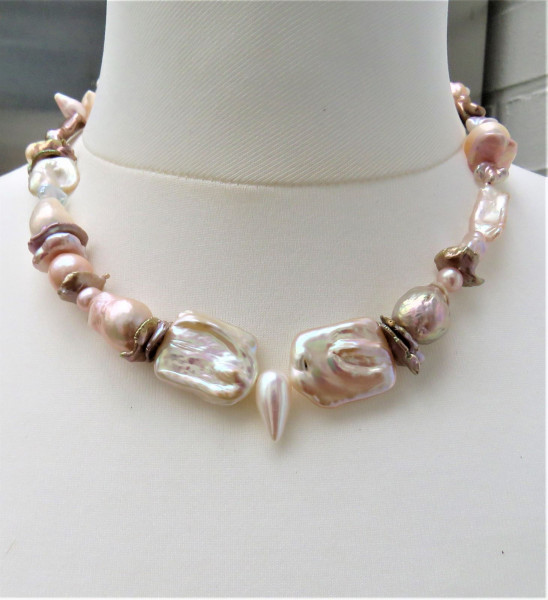 Perlenkette Süßwasser Keshi Perlen Biwa Perlen Ming Perlen Unikat Kette 4974