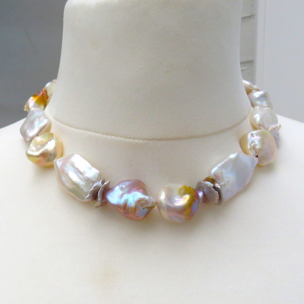 Perlenkette Ming Perlen barock Keshi und Coin Perlen Collier handgefertigt 5321