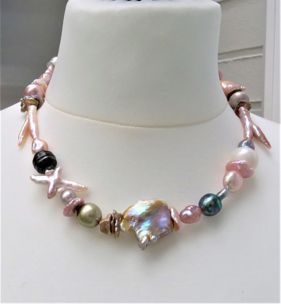 Süßwasserperlen Kette Ming Perlen Tahitiperlen Keshi Biwa Perlen Collier 4975