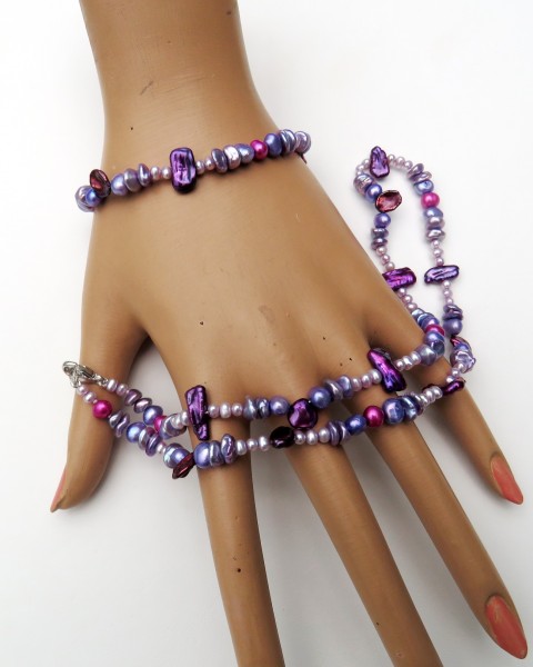 Keshi Perlen Set Armband Kette Süßwasser Perlen Unikat Kette Silber 4573