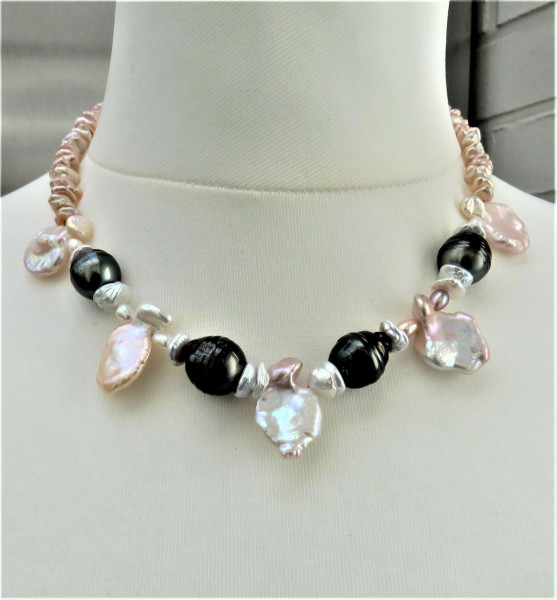 Keshi Perlen Kette Süßwasserperlen Collier Tahiti Perlenkette Perlencollier 5142