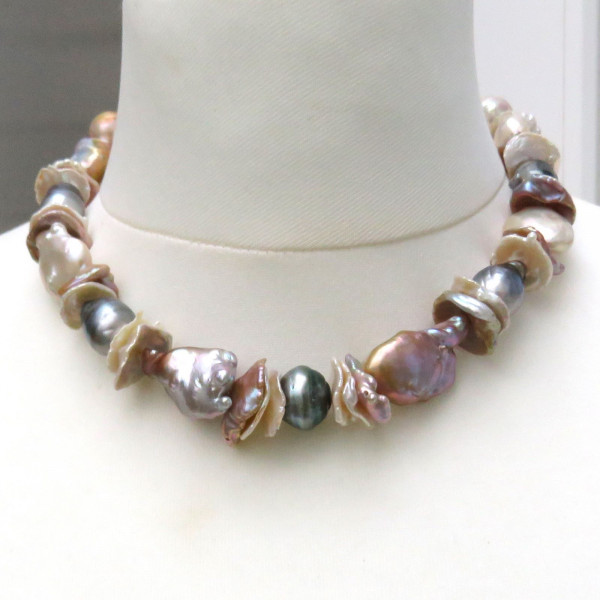 Perlenkette Tahiti Perlen Ming Perlen Keshi Perlen Unikat Kette naturfarben 5357