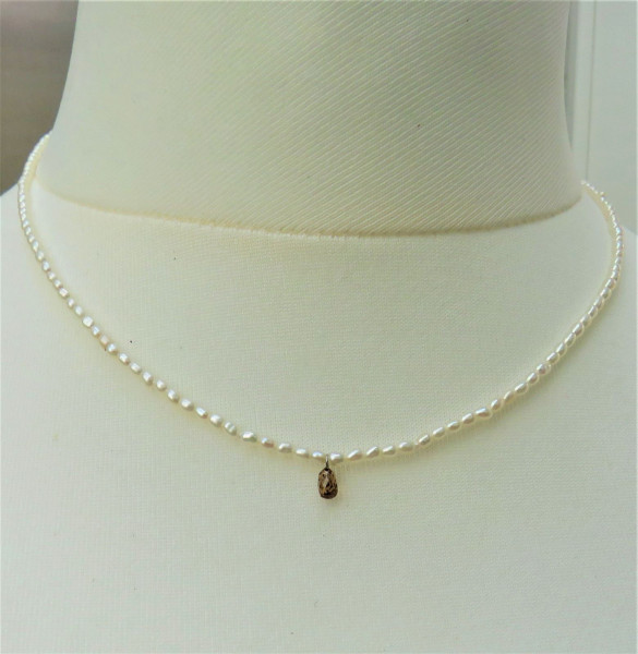 Perlenkette Perlen Diamant Unikat Kette 0,55 ct Reiskorn Perlen Kette 5051