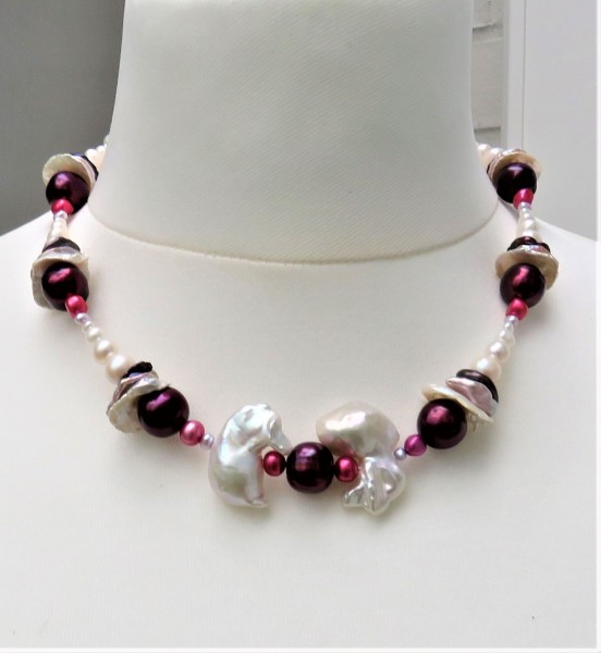 Keshi Perlen Süßwasserperlen Collier Unikat Perlenkette handgefertigt 4964