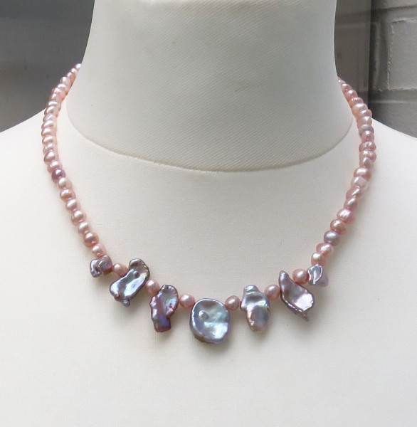 Perlenkette Süßwasserperlen naturfarben Unikat Kette Perlenkette Collier 5077