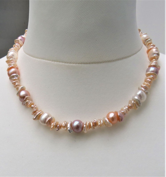 Keshi Perlen Kette Süßwasser Perlen Kette Unikat Perlenkette handgefertigt 5021