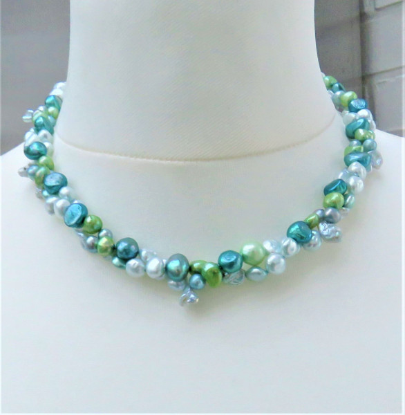 Keshiperlen Kette Perlen Unikat Kette Flats kernlose Perlen Perlencollier 5174