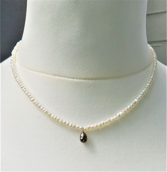 Perlenkette Perlen Diamant Unikat Kette 1,35 ct Bouton Perlen Kette 5052