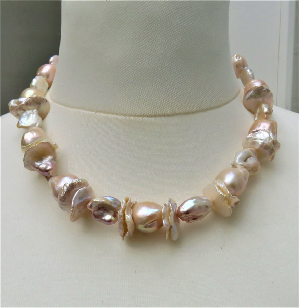 Ming Perlen Keshi Perlen Biwa Perlen Collier naturfarben Unikat Perlenkette 5067