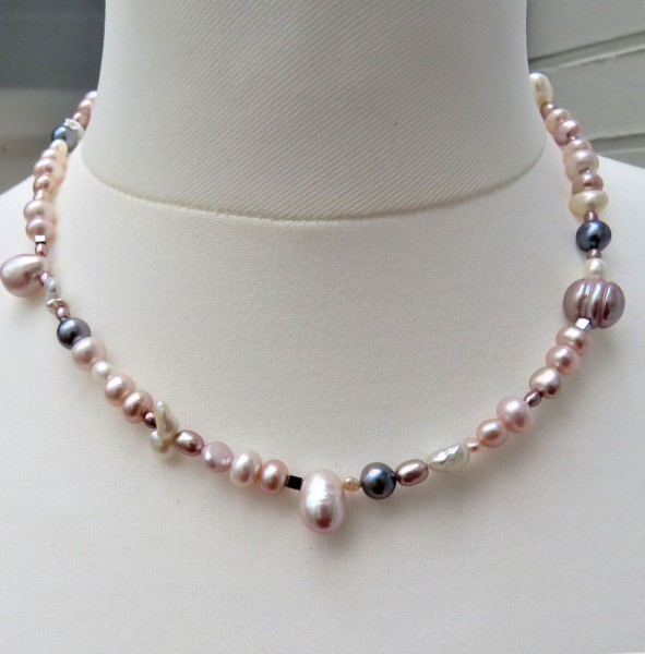Akoya Perlen Süßwasserperlen naturfarben Unikat Kette Perlenkette Collier 4977
