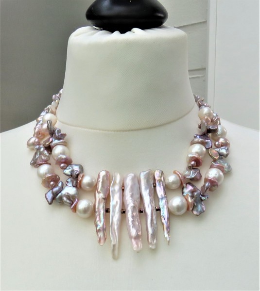 Perlen Kette Süßwasser Perlen Collier Perlen Unikat Collier handgefertigt 4802