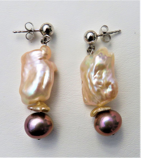 Keshi Perlen Ohrringe Perlenohrstecker Unikat Süßwasserperlen Ohrringe 5058