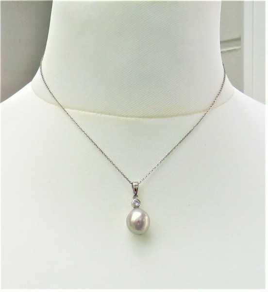 Ming Perlen Anhänger mit Silberkette Unikat Perlen Anhänger an Ankerkette 5201