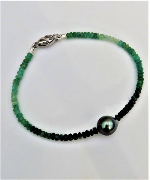 Edelstein Armband Smaragd Armband mit Tahiti Perlen Edelstein Armband 5109